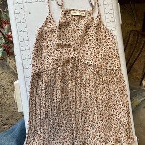 Paper Crane Floral Pleated Top - Cream and Brown